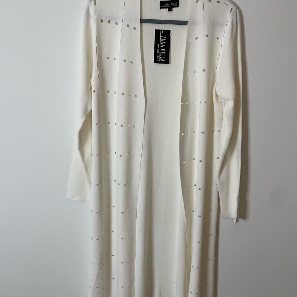NWT Annabella White Cardigan with Cutout Pattern